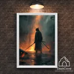 Plakatas &bdquo;Kritęs samurajus&ldquo; &ndash; A1 (59 &times; 84 cm), su baltu rėmeliu ir tvirtinimu