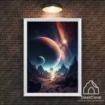 Plakatas &bdquo;Galaktika&ldquo; &ndash; A1 (59 &times; 84 cm), su medžio spalvos rėmeliu ir tvirtinimu