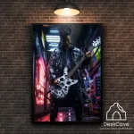 Plakatas &bdquo;Cyber Man with Guitar&ldquo; &ndash; A4 (21 &times; 30 cm), su juodu rėmeliu ir tvirtinimu