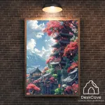 Plakatas &bdquo;Japoni&scaron;kas namas&ldquo; &ndash; A2 (42 &times; 59 cm), su juodu rėmeliu ir tvirtinimu
