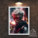 Plakatas &bdquo;Cyber White Haired Boy&ldquo; &ndash; A4 (21 &times; 30 cm), su baltu rėmeliu ir tvirtinimu