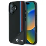BMW BMHMP16S23PUTRK iPhone 16 6.1" black hardcase M Meshed Tricolor Stripes MagSafe