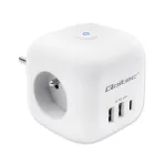 Qoltec Power cube 6-in-1 extension cord with illuminated switch | 3x AC | 2x USB | 1x USB-C PD 20W | White