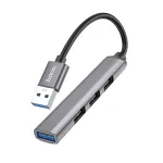 USB &scaron;akotuvas Hoco HB26 4-in-1 adapter USB-A to 1xUSB3.0 + 3xUSB2.0 pilkas