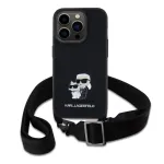 Karl Lagerfeld Saffiano Karl and Choupette Crossbody Case with Metal Strap for iPhone 15 Pro / black