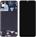 Ekranas Samsung A505 A50 su lietimui jautriu stikliuku ir rėmeliu juodas OLED (real size)