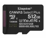 Kingston Canvas Select Plus | 512 GB | microSD | Flash memory class Class 10, UHS-I, U1/U3, video class 10/30, A1