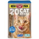 Perfecto Cat MEGA PACK skanėstai katėms lazdelės su la&scaron;i&scaron;a ir upėtakiu, 20 vnt (100g)