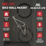 Maclean Wall-Mounted Bike Rack / Hanger, max. load 35 kg, adjustable tilt angle, steel, MC-171