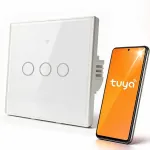 Qoltec Smart Touch 3-Gang Light Switch | Wi-Fi | Timer | Tuya | Smart Life | Tempered Glass | White