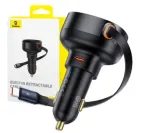 Automobilinis įkroviklis 60W 12-24V USB-C QC4.0 PD3.0 su i&scaron;traukiamu 0.7m USB-C laidu, juodas
