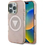 Guess IML Metal Glitter 4G Circle Triangle MagSafe for iPhone 16 Pro / pink