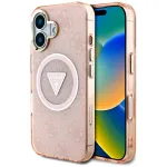 Case Guess IML Metal Glitter 4G Circle Triangle MagSafe for iPhone 16 / pink