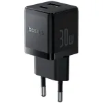 Baseus Palm 30W USB + USB-C QC3.0 PD3.0 sieninis įkroviklis, juodas