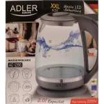 SALE OUT. Adler AD 1286 Kettle, Electric, Power 2200W, Capacity 2 L, Glass, Grey | SALE OUT. | Adler Kettle | AD 1286 | Standard | 2200 W | 2 L | Plastic/Glass | 360&deg; rotational base | Grey | DAMAGED PACKAGING