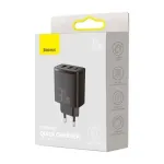 Baseus 30W 2xUSB + USB-C QC3.0 PD3.0 CCXJ-E01 sieninis įkroviklis, juodas