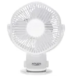 Adler Rechargeable fan with clip | AD 7335 | Table Fan | 6 W | Diameter 12.7 cm | Number of speeds 3 | Oscillation | White