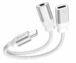 Swissten Textile USB-C / USB-C / Aux 3.5mm Charging Audio Adapter 0.12m