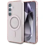 Case Guess Rhinestones Printed Classic Logo MagSafe for Samsung Galaxy S25 / pink