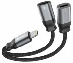 Swissten Textile Lightning Audio Charging Adapter 2x Lightning 0.12m