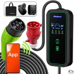 Qoltec Mobile EV charger with adjustable 2in1 Type2 | 11kW | CEE 32A | Wi-fi | LCD | 3 phase | Portable | Wallbox | 5m