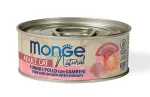 Monge kons.pa&scaron;aras katėms su tuno, vi&scaron;tienos ir krevečių gabalėliais savo sultyse 80g