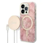 Guess Set GUBPP14LHJEACSP Case+Charger iPhone 14 Pro 6,1" / pink hard case Jungle MagSafe