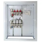 Grindinio &scaron;ildymo kolektorius 3 kontūrų su terminėmis pavaromis NC AC230V ir debitomačiais