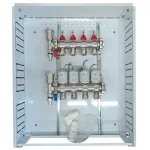 Grindinio &scaron;ildymo kolektorius 4 kontūrų su terminėmis pavaromis NC AC230V ir debitomačiais
