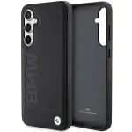 Originalus priekinio skydelio dėklas BMW BMHCS23FESLLBK, skirtas Samsung S23 FE (Leather Hot Stamp / juodas)