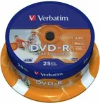 Verbatim Blank  DVD-R AZO 4.7GB 16x Wide Printable ID Brand 25 Pack Spindle
