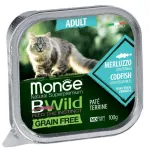 Monge BWild Adult pa&scaron;tetas katėms su su menke ir daržovėmis 100g