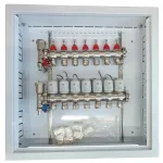 Grindinio &scaron;ildymo kolektorius 7 kontūrų su terminėmis pavaromis NC AC230V ir debitomačiais