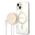 Guess Set GUBPP14MHMEACSH Case+Charger for iPhone 14 Plus / 15 Plus 6.7" / white hard case Marble