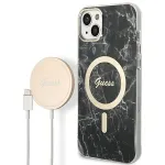 Guess Set GUBPP14MHMEACSK Case+Charger iPhone 14 Plus / 15 Plus 6.7" / black hard case Marbl