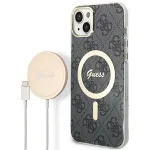 Guess Set GUBPP14SH4EACSK Case+ Charger for iPhone 14 / 15 / 13 6,1" black hard case 4G Print M