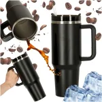 RoGer Thermal Mug with Handle and Straw 1.2L Black