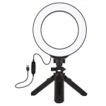 LED žiedinė lempa 16cm, su trikoju stovu 12-14.5cm, USB