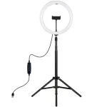LED žiedinė lempa 30cm su trikoju stovu iki 1.65m ir telefono laikikliu, USB