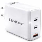 Qoltec GaN 100W charger| 5-20V | 1.5-5A | 2 x USB-C PD | 1x USB QC 3.0 | White