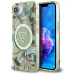 Case Guess IML Metal Glitter Flowers Triangle MagSafe for iPhone 16e / 17e / green