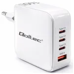 Qoltec GaN 140W charger| 5-20V | 2.5-5A | 3 x USB-C PD | 1x USB QC 3.0 | Laptop | Smartfon | White