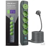 Qoltec Power strip with backlit switch | 6-in-1 extension lead | 4 earthed sockets | 1xUSB-C 15W | 1xUSB 12W | 1.8m