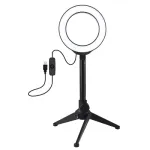 LED žiedinė lempa 12cm, su trikoju staliniu stovu iki 21.8cm, USB,