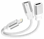 Swissten Textile Lightning Audio Charging Adapter 2x Lightning 0.12m