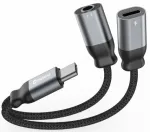 Swissten Textile USB-C / USB-C / Aux 3.5mm Charging Audio Adapter 0.12m
