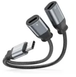 Swissten Textile USB-C Audio Charging Adapter 2x USB-C 0.12m