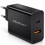 Qoltec Super Quick PD Charger | 1xUSB-C | 1xUSB | 65W | 5-20V | 1.5-3.25A | Laptop | Smartfon | Black