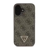 Guess PU 4G Strass Triangle Metal Logo Case + Crossbody Strap for iPhone 16 / Brown
