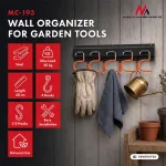 Maclean Wall-Mounted Garden Tool Organizer, steel, with hooks, max. load 30 kg, width 40 cm, MC-193